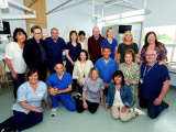 Some of the original renal team and first patients Paul Devlin with Trust Chair Eileen Mullan Lead Nurse Fiona Owens Adele Murphy Housekeeper. - 25 Years of Daisy Hill Renal Unit