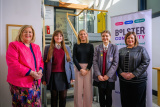 Pictured is Jacinta Linden & Allison Slater from Bolster Community, with Ms Clare Dunn and students from Newry High School. Photograph: Colum Lynch Photography - Bolster Community _ Everyday Heroes 2025