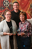 Karen McElroy, left, Newry Gateway Club presents a trophy to Anne Magill, Gateway Volunteer of the Year. Looking on is Cllr Killian Feehan. Photograph: Columba O'Hare/ Newry.ie  - Newry Gateway Club Volunteer John McSherry retirement