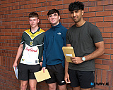 Charlie Fox, Dromintee; Conor Treanor, Newry and Ryan Ahsan, Craigavon getting their results at the Abbey Christian Brothers' Grammar School. Photograph: Columba O'Hare/ Newry.ie - A Level Results Day Newry 2026