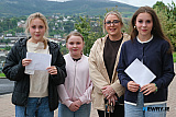 Aoibh and Anna McGrath get their GCSE results at St Mary's High School and are pictured along with mum Patrice and sister Emily. Photograph: Columba O'Hare/ Newry.ie  - GCSE Results 2026