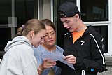 Tiernan McArdle, Newry gets his GCSE results at St Colman's with Noleen O'Hare and Cliodhna McArdle. Photograph: Columba O'Hare/ Newry.ie  - GCSE Results 2026