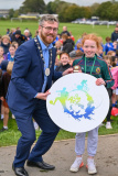  NMDDC Deputy Chairperson, Councillor Gareth Sharvin with Gemma McStay from Carrick PS, Burren who won third place in girls&rsquo; race.  - Be Active School's Cross Country Challenge 2023