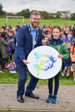 NMDDC Deputy Chairperson, Councillor Gareth Sharvin with Orlaith Keary from Our Lady&rsquo;s and St Patrick&rsquo;s&nbsp;PS, Downpatrick who won second place in girls&rsquo; race.  - Be Active School's Cross Country Challenge 2023