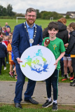 NMDDC Deputy Chairperson, Councillor Gareth Sharvin with Darragh Burns from Our Lady and St Patricks, Downpatrick who won third place in the boys&rsquo; race. - Be Active School's Cross Country Challenge 2023