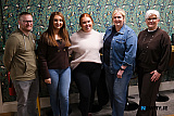 The Brack Tours team at The Hub Newry for a Coffee & Cake&rsquo; event to celebrate European Coworking Day. From left are: James Mullen, Shannon Fegan, Nyse McCann, Megan McGurren and Nuala Saul. Photograph: Columba O'Hare/ Newry.ie - The Hub celebrate European Coworking Day 2026