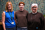 Suzanne Murdock, The Hub Newry; Tiarnan Saul and Nuala Saul, Brack Tours at The Hub's Coffee & Cake&rsquo; event to celebrate European Coworking Day. Photograph: Columba O'Hare/ Newry.ie  - The Hub celebrate European Coworking Day 2026