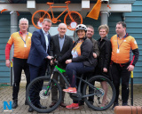 The Cycle against Suicide team were in town today. Pictured from left are Owen Mullins, Cycle Against Suicide; Justin McNulty, MLA; Mickey Harte; Tyrone Manager; Gillian Fitzpatrick, Chairperson, Newry, Mourne and Down Council; Seamus McCabe, PIPS Newry and Mourne; Cathy Shannon, Speaker and Tom Mullins, Cycle Against Suicide. Photograph: Columba O'Hare - Cycle Against Suicide Newry 2017