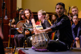 Drummer Mudra Kamur performing with Elaine O'Sullivan and the Traditional Arts Partnership and Markethill Primary School at the Confederation of Community Groups, Patricia Graham Shining Light Community Volunteering Awards. Photograph: Columba O'Hare - Shining Light Awards 2017