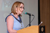 Cllr Roisin Mulgrew, on her first day as Chairperson, Newry, Mourne and Down Council speaking at the Confederation of Community Groups, Patricia Graham Shining Light Community Volunteering Awards in the Canal Court Hotel, Newry. Photograph: Columba O'Hare - Shining Light Awards 2017