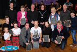 Launching the Grade 2 Bodhran Tutor book and CD at Ti Chulainn, Mullaghbane were front from left:Jazmin Nesbitt, Jodie Gates and Kelsey Nesbitt, Markethill Highland Dancers; John Joe Kelly and Brian Finnegan, Finnegan McSherry Band; Alana Flynn, Seis and Padraig O'Brien, Portglenone Comhaltas. Back: Ren&eacute; DeKat, Tutorial co-producer; Ann Graham, Glens of Antrim Comhaltas; Fergal O'Brien, Tutor author; Cllr Gillian Fitzpatrick, Chairperson, Newry, Mourne and Down Council; Maeve McKeown, Antrim and Derry  County Fiddlers Association; Kenny Qua and Harvey Thompson, Markethill Primary School. Photograph: Columba O'Hare - Fergal O'Brien Bodhran Tutor Book Launch