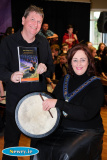 Fergal O'Brien launches his Grade 2 Bodhran Tutor book and CD at Ti Chulainn, Mullaghbane with the help of Gillian Fitzpatrick, Chairperson, Newry, Mourne and Down Council. Photograph: Columba O'Hare - Fergal O'Brien Bodhran Tutor Book Launch