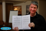 Fergal O'Brien with "Man from Newry" one of the tunes in his Grade 2 Bodhran Tutor book and CD at Ti Chulainn, Mullaghbane. Photograph: Columba O'Hare - Fergal O'Brien Bodhran Tutor Book Launch