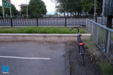 23: The Canal bank car park path would be widened all the way down to the junction here of William Street/ Bridge Street. From here the path would lead straight across and directly on to the Carlingford Lough Greenway. Photograph: Columba O'Hare/ Newry.ie - Newry Canal Towpath to Carlingford Lough Greenway - Proposed Cycle/ Walking Route