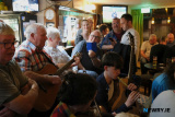 Piper Blackie O'Connell entertained the capacity crowd at The Railway Bar on the Thursday night at I&uacute;r Cinn Fleadh. Photograph: Columba O'Hare/ Newry.ie - I&uacute;r Cinn Fleadh 2023