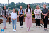 Our Lady's Grammar School Principal, Fiona McAlinden and Head of Sixth Form Sinead McLaughlin with students from left: Grainne Sweeney, Claire O'Keefe, Fionnuala McKeown and Paulina Chojnacka. The four students each achieved four or more A Grades at A Level. Photograph: Columba O'Hare/ Newry.ie - Our Lady's A Level Results 2020