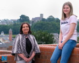 Our Lady's Principal Fiona McAlinden with head girl Nikkala Pokojski. Photograph: Columba O'Hare/ Newry.ie - Our Lady's A Level Results 2020