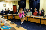 Orlaith Hollywood gives an Irish Dancing display to the council. Photograph: Columba O'Hare - Martin and Ronan Fitzpatrick and Orlaith Hollywood council presentation