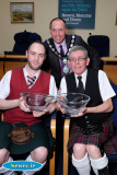 Mickey Ruane, Chairperson, Newry, Mourne and Down District Council presents World Pipe Band Champions Ronan and Martin Fitzpatrick with awards at their civic reception. Photograph: Columba O'Hare - Martin and Ronan Fitzpatrick and Orlaith Hollywood council presentation