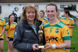 Karen Rogers, Buttercrane Office Manager presents the Armagh LGFA Junior Championship Final Player of the Match Cup to Lissummon's Sarah Marley. Lissummon beat Keady in the final of the Buttercrane Armagh LGFA Junior Championship at Crossmaglen. Photograph: Columba O'Hare/ Newry.ie   - Armagh LGFA Final's Lissummon V Keady and Shamrock Gaels V Shane O'Neills