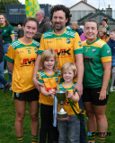 Lissummon joint managers Niamh O'Hagan, left and Zara Magill with team sponsor Jonathan McKnight, JMK Quads and children Alia and Zachary. Lissummon beat Keady in the final of the Buttercrane Armagh LGFA Junior Championship at Crossmaglen 1-11 to 1-04. Photograph: Columba O'Hare/ Newry.ie   - Armagh LGFA Final's Lissummon V Keady and Shamrock Gaels V Shane O'Neills