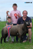 Rory Cowan, Ben Russell and Stephen Cowan, Banbridge with Stephens champion sheep at Newry Show today. Photograph: Columba O'Hare/ Newry.ie - Newry Show 2023
