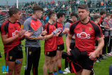 Down minors welcome the senior team on the pitch at Pairc Esler. Photograph: Columba O'Hare - Down v Armagh Championship Pairc Esler 2017