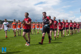 Armagh and Down teams on parade at Pairc Esler. Photograph: Columba O'Hare - Down v Armagh Championship Pairc Esler 2017