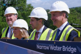 To officially mark the starting of work on the Narrow Water Bridge at Cornamucklagh, Co Louth Taoiseach Simon Harris and T&aacute;naiste Miche&aacute;l Martin visited the site today along with Stormont Minister for Infrastructure John O'Dowd and other guests. Photograph: Columba O'Hare/ Newry.ie  - Taoiseach visits Narrow Water Bridge site