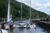 A flotilla of boats sail through Victoria Lock and up Newry Ship Canal as part of 2023 Carlingford Cruising Week. Photograph: Columba O'Hare/ Newry.ie - Carlingford Cruise Week Newry trip