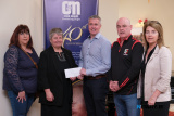 Members of Craobh Rua Hurling Club make a presentation to Sr Sheila Cronin, Head of Home, Cuan Mhuire. Funds were raised at a Spinathon by the club in April. Included from left are Nicola Campbell, Sr Cronin, Niall McGinn, Jim Rowntree and Mary Boyle. Photograph: Columba O'Hare/ Newry.ie  - Cuan Mhuire Newry 40th Anniversary