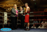 Karen McKevitt, MLA presents TJ Waite, Ormeau Road with his trophy at the Ulster Elite Boxing Championship Finals in Bellinis, Newry. Photograph: Columba O'Hare - Ulster Elite Boxing Final November 2015