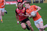 Armagh's Conor Turbitt is closely followed by Down's Finn McElroy at the Ulster Football Semi Final in Clones. Photograph: Columba O'Hare/ Newry.ie - Armagh v Down in Ulster Championship Semi Final 2024