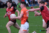 Armagh's Oisin Conaty under attack at the Ulster Football Semi Final in Clones. Photograph: Columba O'Hare/ Newry.ie - Armagh v Down in Ulster Championship Semi Final 2024