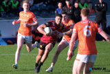 Down's Finn McElroy surrounded by Armagh players at the Ulster Football Semi Final in Clones. Photograph: Columba O'Hare/ Newry.ie - Armagh v Down in Ulster Championship Semi Final 2024