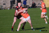 Nowhere to go for Armagh's Aidan Nugent at the Ulster Football Semi Final in Clones. Photograph: Columba O'Hare/ Newry.ie - Armagh v Down in Ulster Championship Semi Final 2024