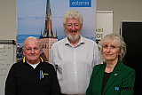 The Estonian Ambassador to Ireland,  Kairi Kunka, right with Tommy Fegan,  Reel to Revolution and Tom Mulligan, The Cobblestone, Dublin. - Reel to Revolution film launch at Gael&aacute;ras Mhic Ardghail of Ireland and Estonia Trad Music Exchange in 1988