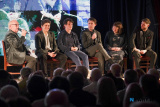 Michael O'Hare, left, interviews actors from Reavey Brothers short film. From left: Dylan Llewellyn, Kevin Nugent, Niall McNamee and Geraldine McAlinden with John Reavey, Director. Photograph: Columba O'Hare/ Newry.ie - Reavey Brothers 50th Anniversary Tribute