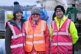 Volunteers Katie Kane, Sharon Dinsmore and James McEvoy at the Newry Parkrun. Photograph: Columba O'Hare/ Newry.ie  - Newry Parkrun January 2026