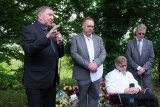 Fr Brian D'Arcy speaking at the Miami Showband 50th commemorations at Buskhill. - Miami Showband massacre 50th Anniversary Commemoration