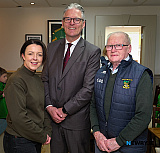 Liz Kimmins, MLA and Michael Connolly, St Michael's GAC with GAA President Jarlath Burns.  - GAA President Jarlath Burns visits St Michael's GAC Killean