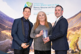 Ita Gibney is awarded a special trophy by Chairperson Cllr Philip Campbell, who won the Volunteering category for her long devotion to the Newtownhamilton Community as Volunteer Manager for the Community Centre.  - Chairperson&rsquo;s Civic Awards 2026 