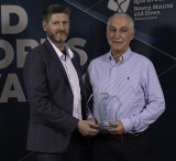 Senior Sportsperson of the Year, 2024 is Charlie Smyth for GAA / NFL.  Photographed is Leo Smyth (father) receiving the award on Charlie&rsquo;s behalf from Councillor Conor Galbraith, Chairperson of Newry, Mourne and Down District Council Active and Healthy Communities - NMD Sports Awards 2025