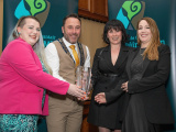 Chairperson Councillor Pete Byrne presents LGBTQ+ Women&rsquo;s Group Newry with a Civic Award in the Community And Voluntary Category for working tirelessly to secure funding for Newry Pride and continuing to make the community more inclusive. Pictured (L-R) Cara Finnegan, Jenny Deane and Daria Nifhaol&aacute;in - Newry, Mourne and Down District Council Civic Awards 2024