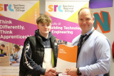 Josh Doran, runner-up in the Plumbing Wall & Floor Tiling SRC SkillBuild Competition.  Josh is pictured alongside Curriculum Area Manager Gareth Mone. - SRC Intercampus SkillBuild Competition 