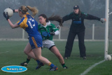 Shane O'Neill's Caroline McMenamin tackles Parnell's Amy Mee. Photograph: Columba O'Hare - Shane O'Neill's v Parnell's All Ireland  Intermediate Ladies Football Semi Final