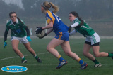 Shane O'Neill's Caroline McMenamin and  Cliodhna Sloan tackle Parnell's Amy Mee. Photograph: Columba O'Hare - Shane O'Neill's v Parnell's All Ireland  Intermediate Ladies Football Semi Final