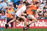 Armagh's Jamie Clarke gets held back by Tyrone's Cathal McCarron. Photograph: Columba O'Hare - Armagh V Tyrone Croke Park 2017