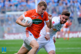 Armagh's Oisin O'Neill fends off Tyrone's Padraig Hampsey. Photograph: Columba O'Hare - Armagh V Tyrone Croke Park 2017