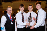 Jonathan Rea, Adjudicator, Newry Musical Feis with members of the Abbey  Senior Jazz Band holding the trophy they were awarded at the Feis. Photograph: Columba O'Hare/ Newry.ie - Newry Musical Feis 2019